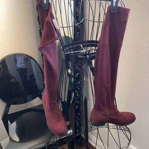 Fall/winter faux suede thigh high side zip boots